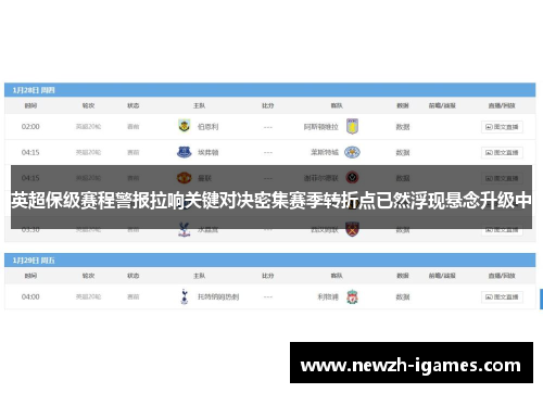 英超保级赛程警报拉响关键对决密集赛季转折点已然浮现悬念升级中